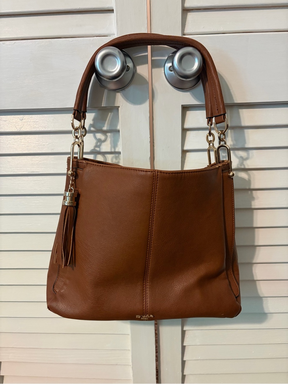 Dune London Brown Leather Shoulder Bag with Tassel